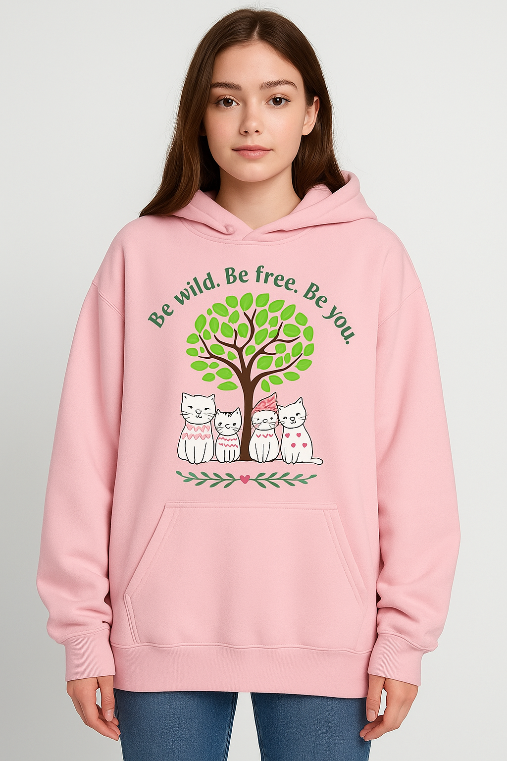 marshmallows hoodie tree kawaii pastel cat design cozy fleece
background